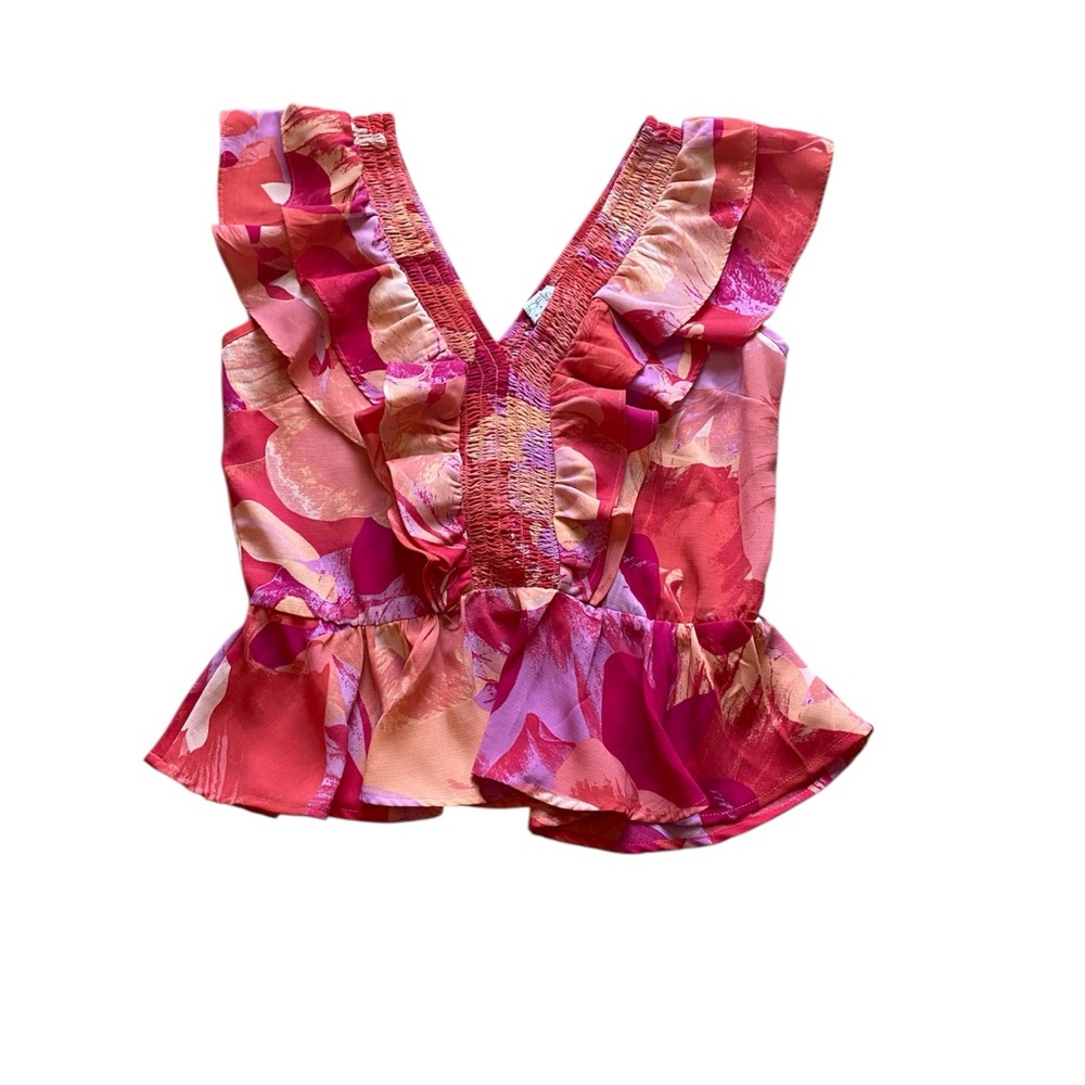 Sofia by Sofia Vergara Pink Floral Ruffle Blouse